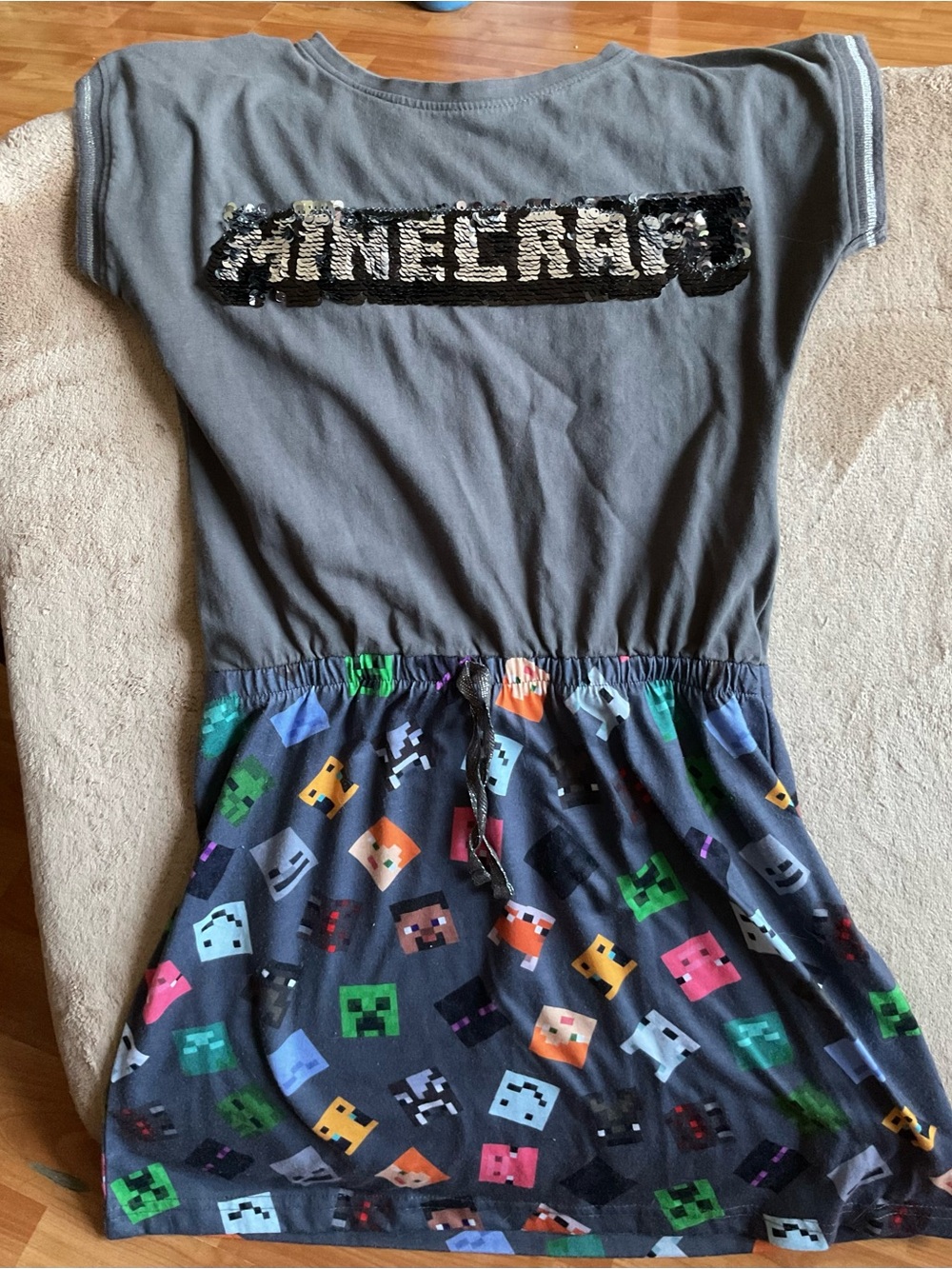 Minecraft Kids' Gray Sequin Logo Casual Dress Size 10